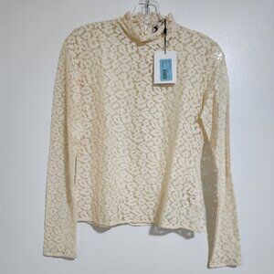 SUNCOO IVORY LACE TURTLENECK